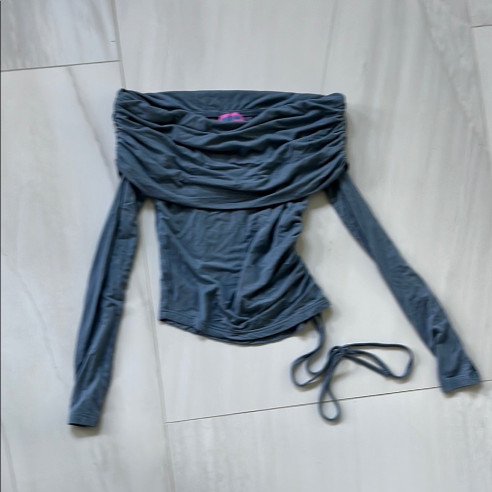 Edikted Blue Ruched off shoulder side tie